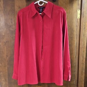 Denim & Co.Deep Red Button Down Shirt Size Large Suedeish Material Smooth
